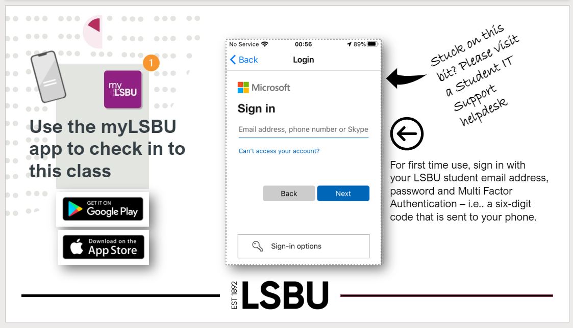 How do I set-up the myLSBU app to check-in to class for the first time ...