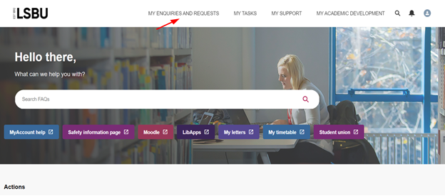 The MyAccount homepage, with the 'MY ENQUIRIES AND REQUESTS' tab highlighted